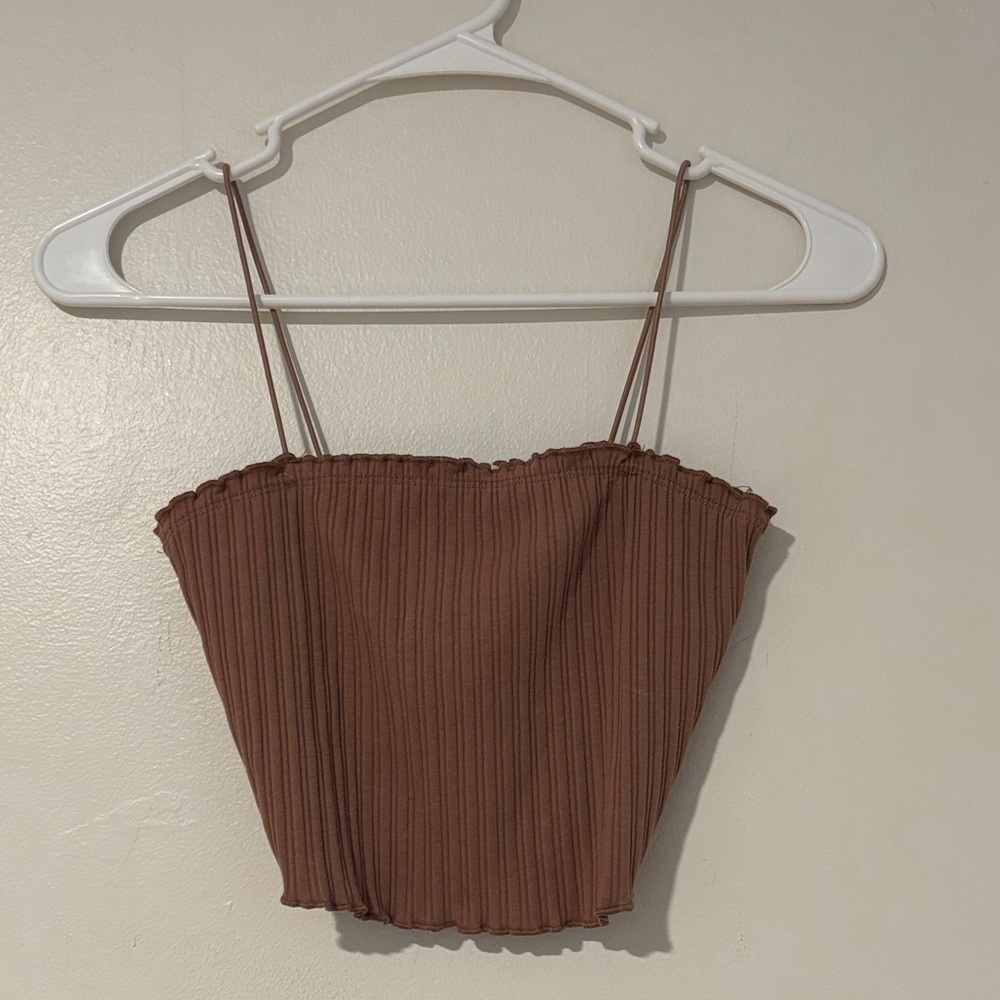 Bozzolo Brown Ribbed Camisole Top